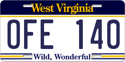 WV license plate OFE140