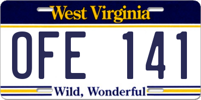 WV license plate OFE141
