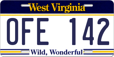 WV license plate OFE142