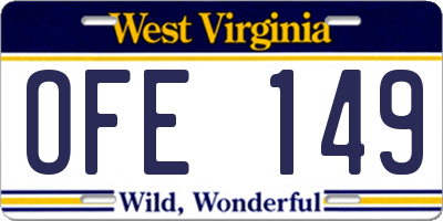 WV license plate OFE149