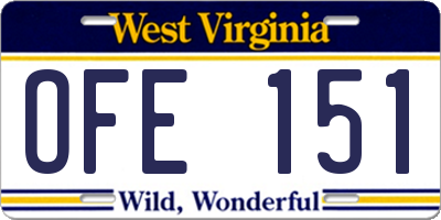 WV license plate OFE151