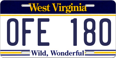 WV license plate OFE180