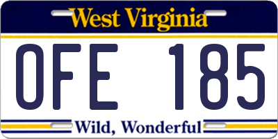 WV license plate OFE185