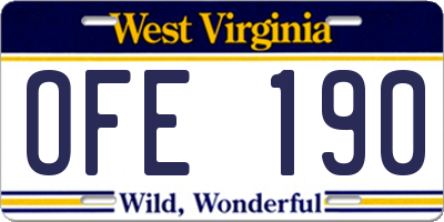 WV license plate OFE190