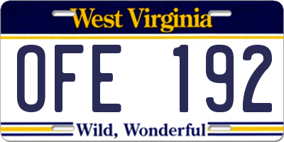 WV license plate OFE192