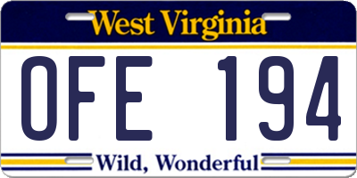 WV license plate OFE194