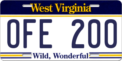 WV license plate OFE200