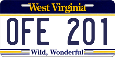 WV license plate OFE201
