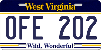 WV license plate OFE202