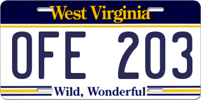 WV license plate OFE203