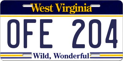 WV license plate OFE204