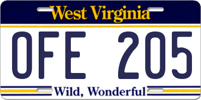 WV license plate OFE205