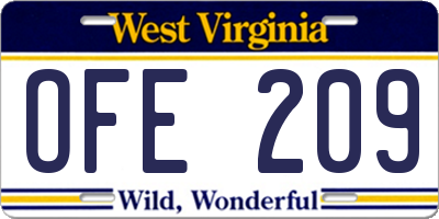 WV license plate OFE209