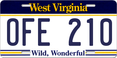 WV license plate OFE210