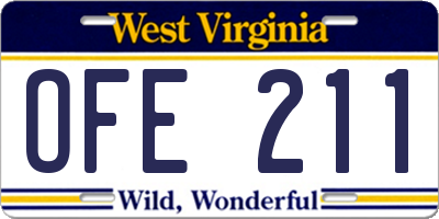 WV license plate OFE211