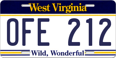 WV license plate OFE212
