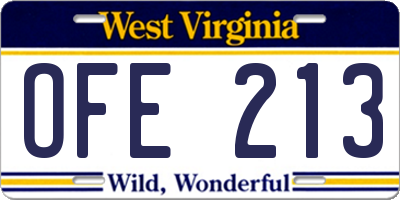WV license plate OFE213