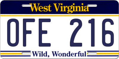 WV license plate OFE216