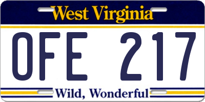 WV license plate OFE217