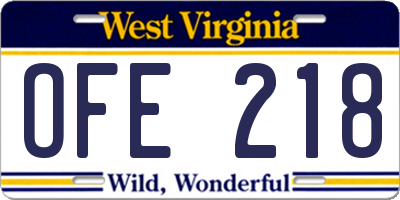 WV license plate OFE218