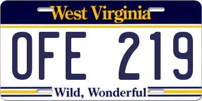 WV license plate OFE219