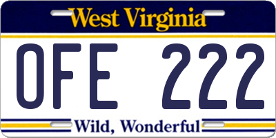 WV license plate OFE222