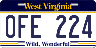 WV license plate OFE224