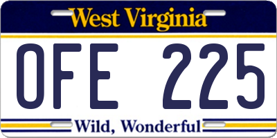 WV license plate OFE225