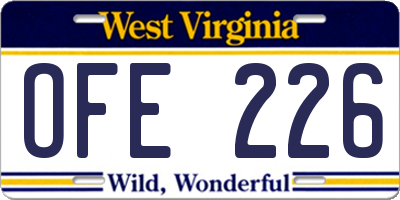 WV license plate OFE226