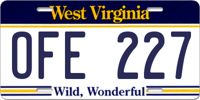 WV license plate OFE227