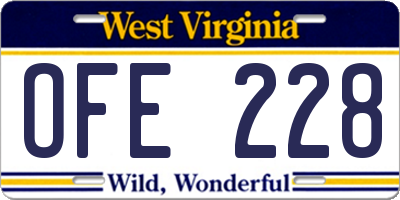 WV license plate OFE228