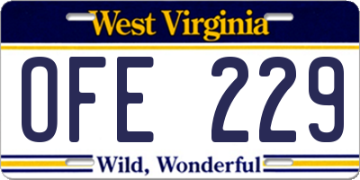 WV license plate OFE229