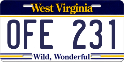 WV license plate OFE231