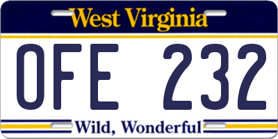 WV license plate OFE232