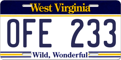 WV license plate OFE233