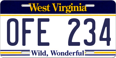 WV license plate OFE234