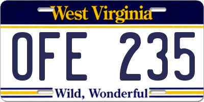 WV license plate OFE235