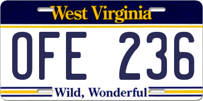 WV license plate OFE236