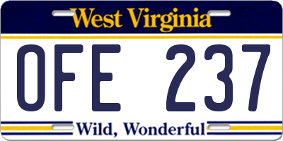 WV license plate OFE237