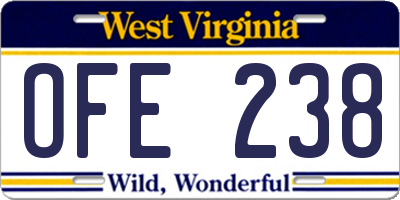 WV license plate OFE238