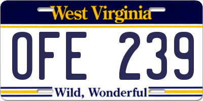 WV license plate OFE239