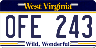 WV license plate OFE243