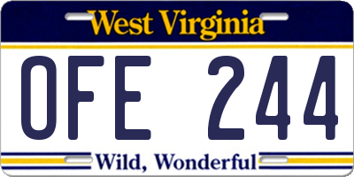 WV license plate OFE244