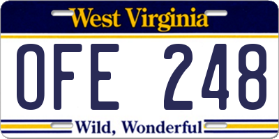 WV license plate OFE248
