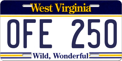 WV license plate OFE250