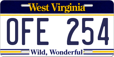WV license plate OFE254