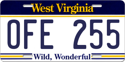 WV license plate OFE255
