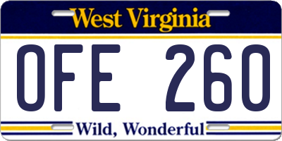 WV license plate OFE260