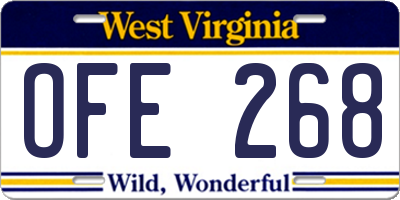 WV license plate OFE268