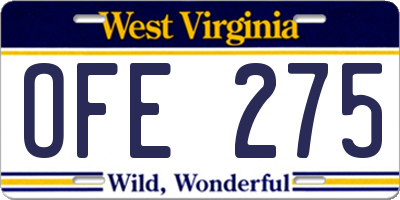 WV license plate OFE275